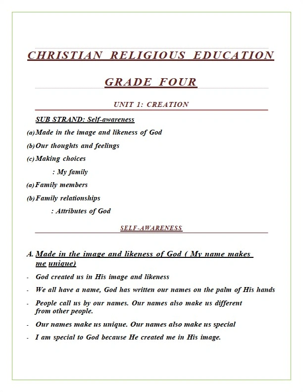 Grade 4 Cre Notes image 1